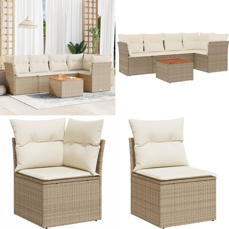 6-tlg. Garten-Sofagarnitur mit Kissen Beige Poly Rattan - Gartenmöbel Set - Esszimmergarnitur Outdoor - Rattan Möbel - Lounge Sofa - Gartenlounge - Home & Living (1/5)