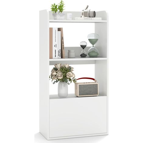 COSTWAY Bookcase with Drawer Freestanding Bookshelf w/ 3-Tier Open Shelf White (1/5)