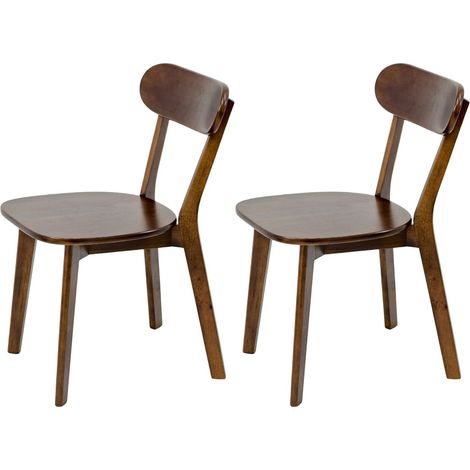 Lot de chaises 2 pièces bois massif 100 % dossier incurvé repose-pieds réglables style mid-century-modern finition noyer (1/5)