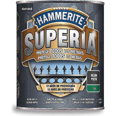 HAMMERITE superia forja negro 0.750 l lata , Hammerite Superia efecto forja liso negro 0.750 L Nueva generación en esmalte antioxidante al agua. - Aplicado directo al óxido sin