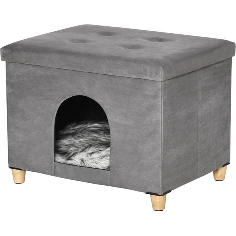 Katzen-Pediküre-Pouf mit abnehmbarem und waschbarem Kissen, Grau