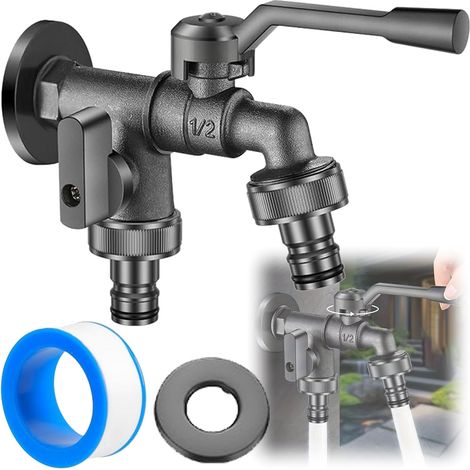 1/2" Robinet De Jardin, Double Robinet de Jardin, Résistant à la Rouille et au Gel, Pour Jardin, Extérieur, Cuisine, Salle de B ain, Machine à Laver, Balcon (1/5)