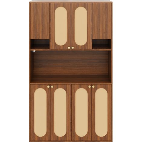 Credenza alta in MDF con rattan PE e LED regolabile, 8 ante, naturale (1/5)