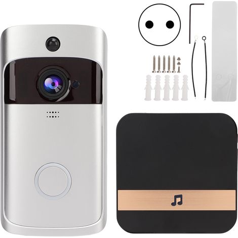 Sonnette vidéo WiFi sans fil argentée, interphone intelligent contrôle à distance APP, détection de mouvement PIR, 90-260V UE. (1/5)