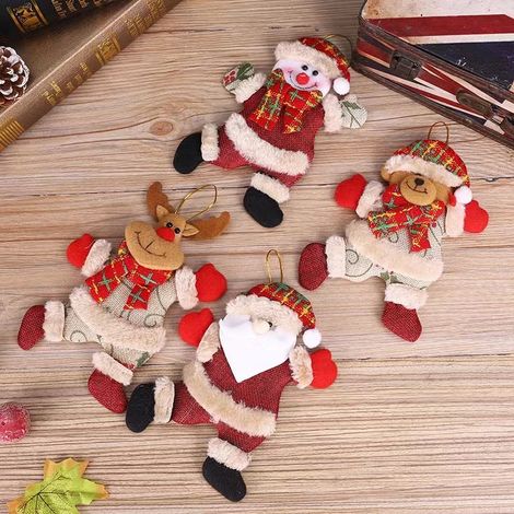 Weihnachtsdekorationen, 4 Stück, Plüsch-Weihnachtsbaum-Hängedekorationen, Weihnachtsmann, Schneemann, Elch, Bär, Ornamente für Kinderzimmer, Fensteranhänger, Feiertagsparty-Dekor (1/4)