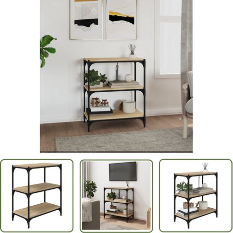 The Living Store Bibliothèque Chêne Sonoma 60x33x70,5 cm Bois d'ingénierie acier - Bibliothèque Industrielle - Étagère Murale - Rangement Intérieur - Meuble Tv - Bibliothèque Moderne (1/5)