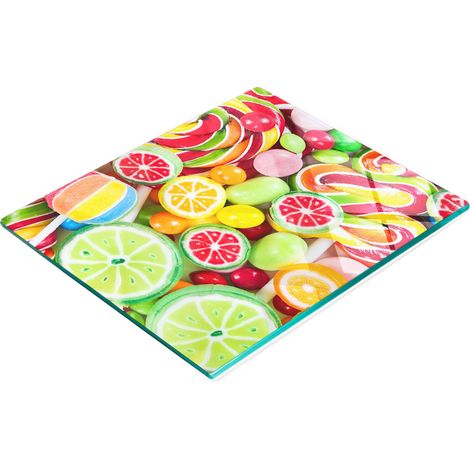Tablero de vidrio elegante y resistente con estampado de dulces coloridos, 60x52 cm.