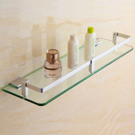 Étagère murale en verre pour salle de bain - Étagère de lavabo en verre avec rails coulissants chromés - Étagère de douche 50 x 14 cm - Rangement pour accessoires de salle de bain (1/4)
