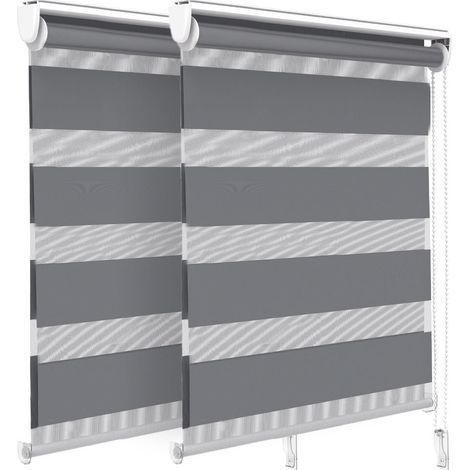 VOUNOT Set of 2 Zebra Roller Blind Double Fabric, Day and Night Translucent or Blackout Vision Curtains, Grey, 80 x 150 cm (1/5)