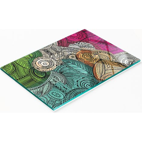 Planche de service en verre pour la cuisine, motif plumes abstraites, 80 x 52 cm (1/5)