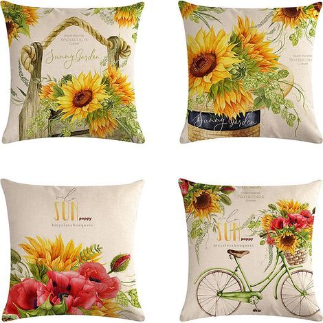 AIDUCHO Housses De Coussin Décoratives Imperméables Fleur Jaune Tournesol Printemps Été Taie D'oreiller Ferme Taie D'oreiller 45 X 45 Cm Lot De 4 Pour Jardin Salon Canapé Banc (Tournesol) (1/5)