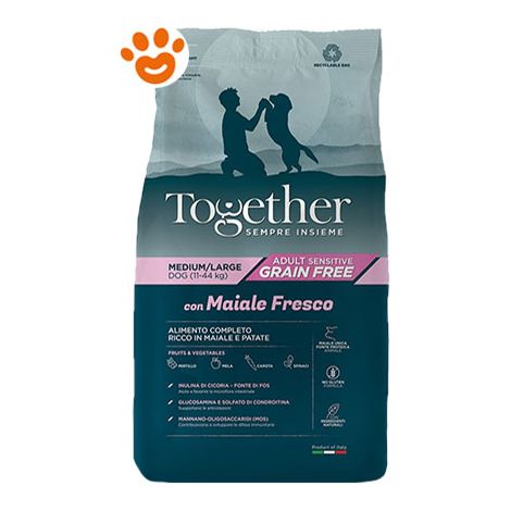 Together dog adult sensitive grain free medium/large maiale 12 kg (1/2)