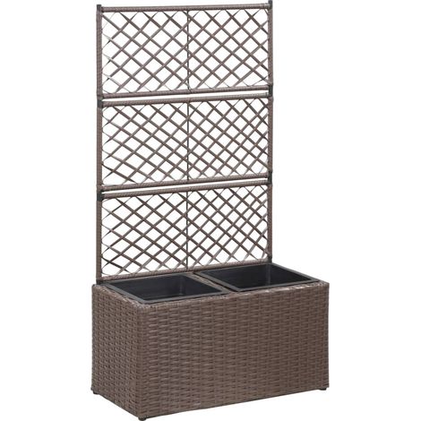 Enrejado y arriate 2 macetas ratán sintético marrón 58x30x107cm vidaXL (1/6)