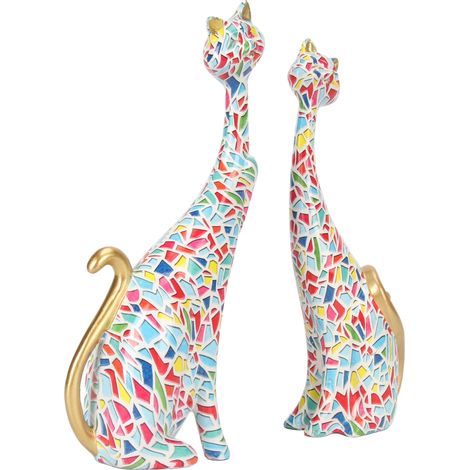 Ensemble de 2 sculptures abstraites de chats en résine, style peinture à l'huile, idéales pour décorer une chambre ou un bureau (KY145). (1/5)