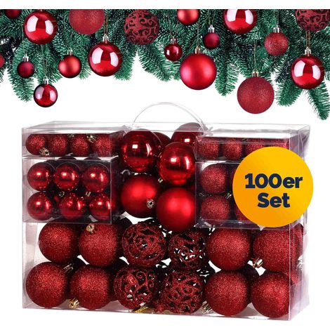 CASARIA® Set 100 palline di Natale composto da varie fantasie varie quantità varie taglie e colori Rosso