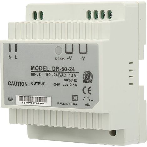 Alimentation rail DIN 60W 24V DC DR-60-24, convertisseur AC/DC à découpage, sortie unique, usage industriel (1/5)