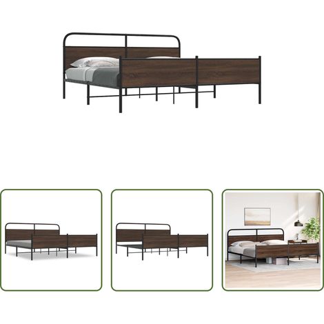 Stahlbett -  Metallbett ohne Matratze Braun Eichen-Optik 180x200 cm (1/5)