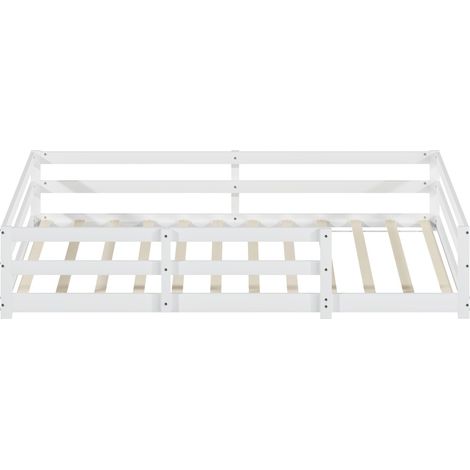 Cama Montessori al suelo con barreras en 4 lados 140 x 200 cm de madera de pino blanca (1/5)
