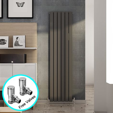 ELEGANT Vertical Designer Radiator Single Flat Panel 1800 x 452 mm Anthracite Bathroom Angled Radiator Valves