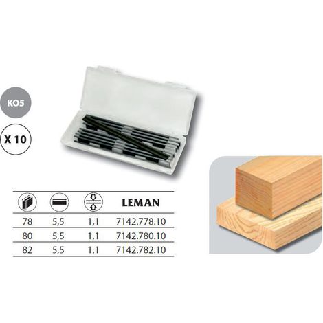 Scatola di 10 coltelli reversibili in metallo duro per piallare 82 X 5,5 X 1,1 Leman
