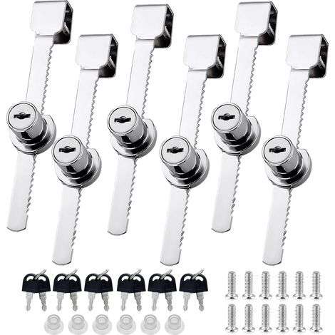 Lot de 6 Serrure porte Coulissante avec Clef, Verrou Vitrine en Verre Serrures à CréMaillèRe pour Casier Classeur Verrous de 2 à 6 mm (1/5)