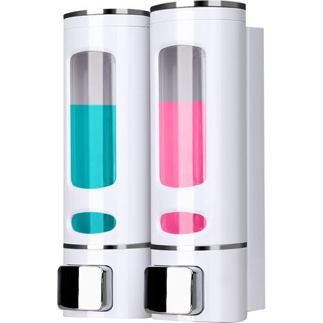 Distributeur Savon Mural, 400 ML Distributeur de Savon pour Douche, Distributeur Savon Liquide, Anti-Fuite, Convient pour Shampooing, Gel Douche, Savon Liquide, Après-shampoing (Blanc 2X) (1/5)