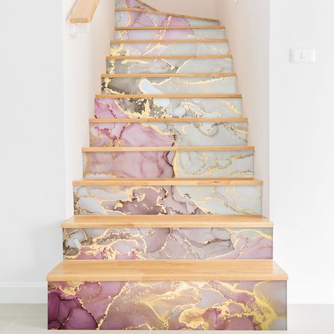 Stickers contremarches escalier - Effet Marbré - 100 cm x 150 cm - Adhésif BRILLANT (1/2)