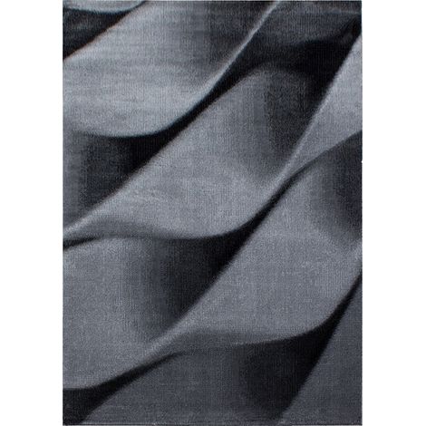 ARIE - Tapis Graphique à effet vagues - Noir et Gris (80x300cm) (1/5)