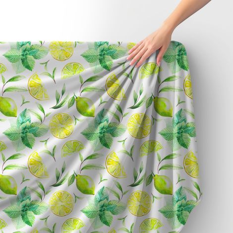 Tessuto Royal Velvet in poliestere per cucire - Motivo foglie di tè e limone (1/4)