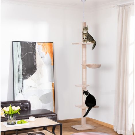 Albero tiragraffi da soffitto regolabile 230-260 cm, beige OKMYHOME (1/5)