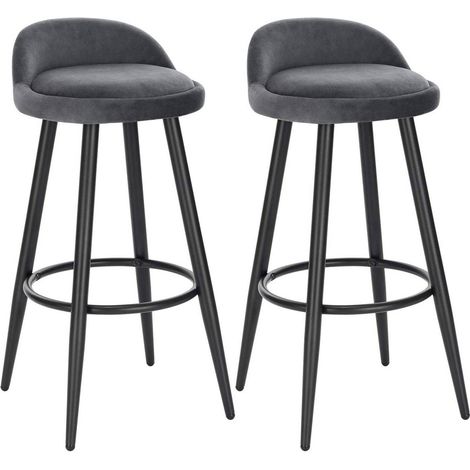 WOLTU Barhocker 2er Set Barstuhl Hocker Tresenhocker Bistrohocker Designer Hocker mit Lehne und Fußstütze aus Samt & Metall, Dunkelgrau (1/5)