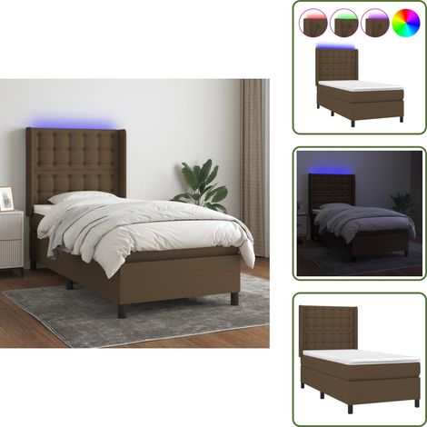 Letto con testiera regolabile - vidaXL Letto a Molle Materasso e LED Marrone Scuro 100x200 cm Tessuto - Materasso con molle insacchettate