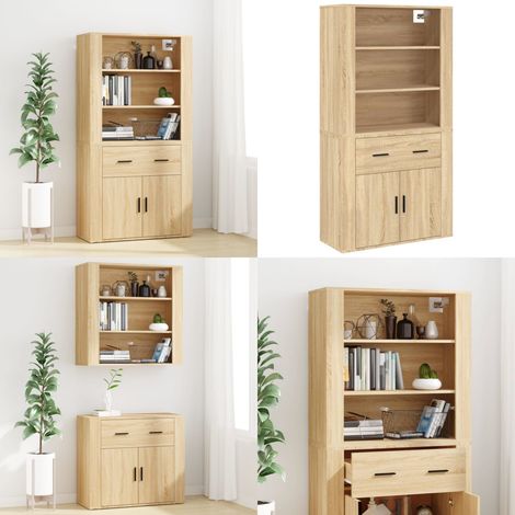 Buffet haut Chêne sonoma Bois d'ingénierie - Buffet Design - Buffet Moderne - Buffet En Bois - Buffet Rangement - Buffet Mural - Home & Living (1/5)