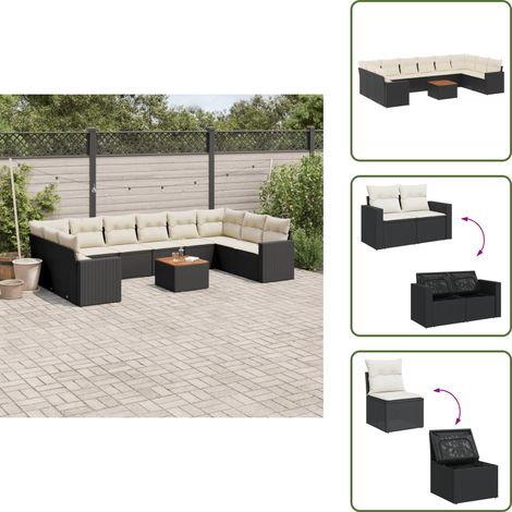 11-tlg. Garten-Sofagarnitur mit Kissen Schwarz Poly Rattan - Gartenmöbel Set - Esszimmergarnitur Outdoor - Lounge Möbel - Rattan Gartenset - Balkonmöbel (1/5)