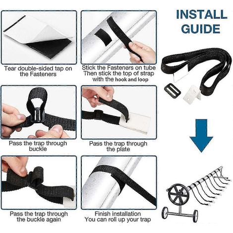 Ensemble de 8 sangles et clips pour enrouleur de couverture de piscine enterrée.