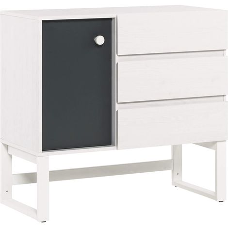Commode 3 tiroirs 1 porte en bois blanc et anthracite - CO17028 (1/2)