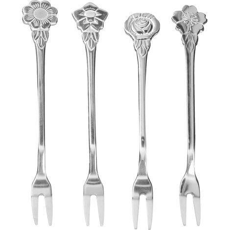4 fourchettes à fruits 2 dents en acier inoxydable pour dessert, salade et dégustation - Idéales pour cuisine, maison et fêtes