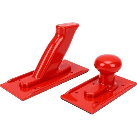 Lot de 2 poussoirs pour le travail du bois, avec poignée arrondie et tige de préhension inclinée, pour scie circulaire et raboteuse (rouge). (1/5)