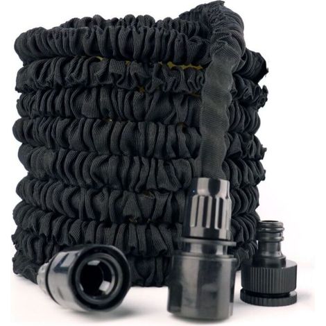 Tuyau d'arrosage extensible de 7,5m/25 ft, tuyau d'arrosage extensible flexible pour maison, pelouse, voiture avec buse de pulvérisation professionnelle 8 fonctions (7,5 m/25 ft, noir) (1/3)