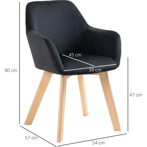 Chaises de cuisine lot de 2 ergonomiques, accoudoirs et dossier allongés, résistantes jusqu'à 120 kg, polyester et bois, noir 54x57x80 cm (1/5)