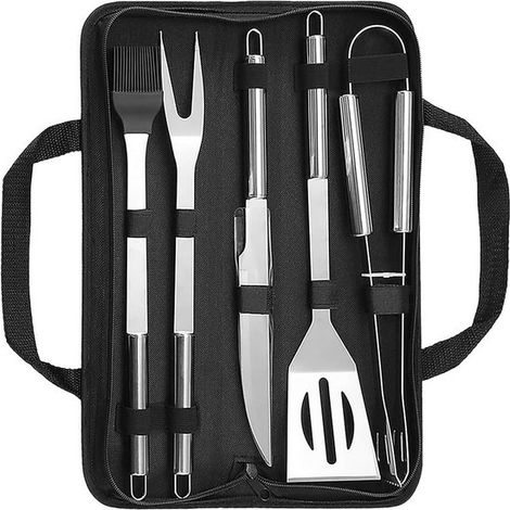 Juego de utensilios para barbacoa，Accesorios de acero inoxidable para barbacoa，Kit portátil para parrilla，Material resistente，5 piezas (1/5)