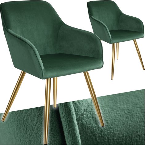 Tectake – Ensemble de 2 chaises rembourrées velours vert foncé – Accoudoirs ergonomiques – Hauteur d'assise 47 cm – Pour salle à manger ou bureau