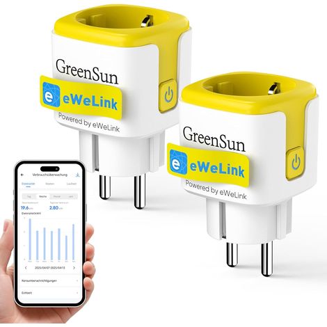 Prise Connectée WiFi 16A 3680W Prise Intelligente avec Compteur d'Énergie et Calculateur de Coûts Compatible avec /Google Home/ Contrôle à Distance et Commande Vocale 2.4GHz 2er (1/5)