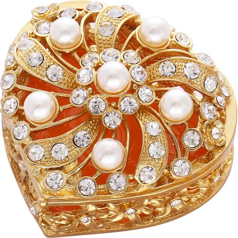 Boîte à bijoux en forme de cœur avec strass, boîte de collection décorative luxueuse pour femmes, cadeau de mariage, boîte porte-bague. (1/5)