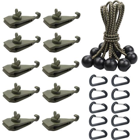 10 Pièces Cordons Élastiques avec Boules, Tendeur Boule pour Bâche, Tente, Camping, Pavillon, Rideaux Harnais d’Extension(10 clips + 10 cordes + 10 boutons en plastique)