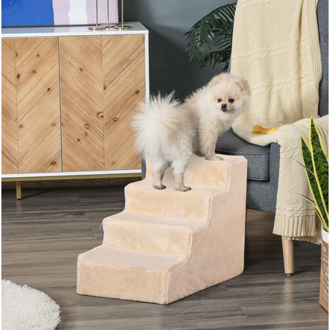 Scala per animali a 4 gradini con copertura sfoderabile, beige 60 x 35 x 44 cm HAVRYA (1/5)