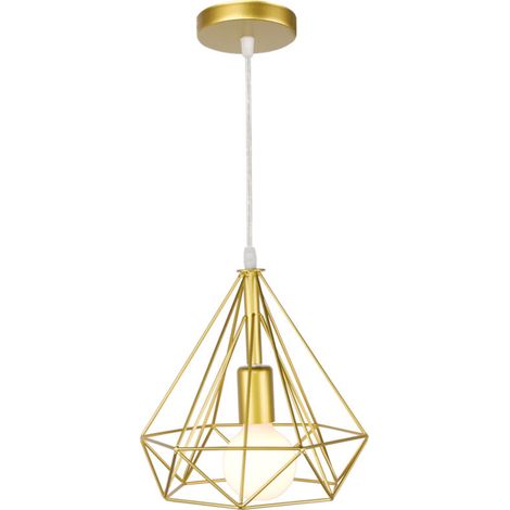 Lustre Antique Diamant Suspension Luminaire Rétro Plafonnier Or Industriel Métal Vintage 25 CM (1/5)