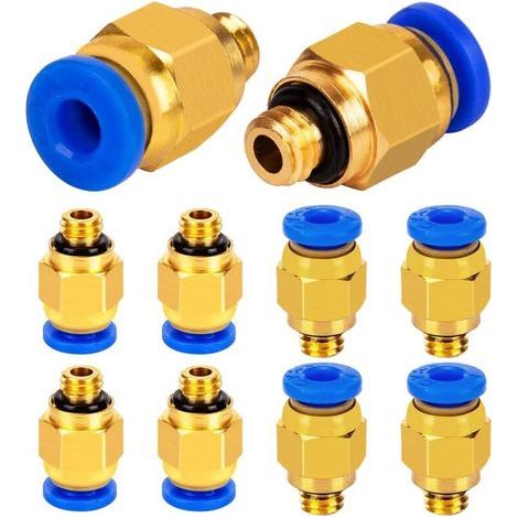 Straight Pneumatic Fitting for Compressed Air, M6 Thread, Push-in Connection for 3D Printer Connector, PTFE Tube, 4mm, 10 Pieces, PC4-M6 (1/4)