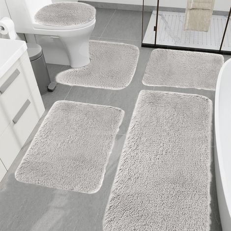 Tapis De Bain - 5 Pièces - Velours Épais Avec Mousse Mémoire - Absorption Rapide De L Eau - Dos Anti-Dérapant En Latex - Lavable En Machine - Dimensions Variées - Bleu (1/5)