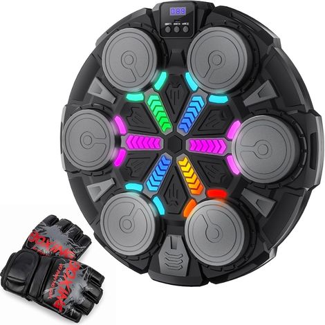 Machine de Boxe Musicale avec Bluetooth, Cible Murale Interactive pour Enfants et Adultes, Équipement d’Entraînement de Boxe Intelligente, Jeu de Boxe Ludique pour la Maison en Famille (Noir) (1/5)